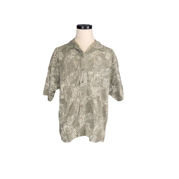 Mens Green Hawaiian Button-Up Shirt L OP Sport - Short Sleeve Tropical Leaf Pri - Picture 1 of 8